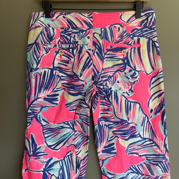 NWT Lilly Pulitzer‎ Galley Pant Tiki Pink Cabana Crazed Sz 2 Pink Blue High Rise - Picture 12 of 16